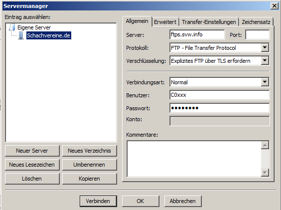 Einstellungen für FileZilla